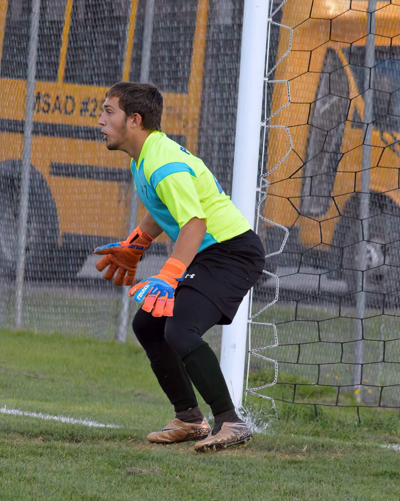 Reece Pelletier, Fort Kent native, in goal for the Fort Kent Community High School Warriors, will be defending the net for the Bengals next season.