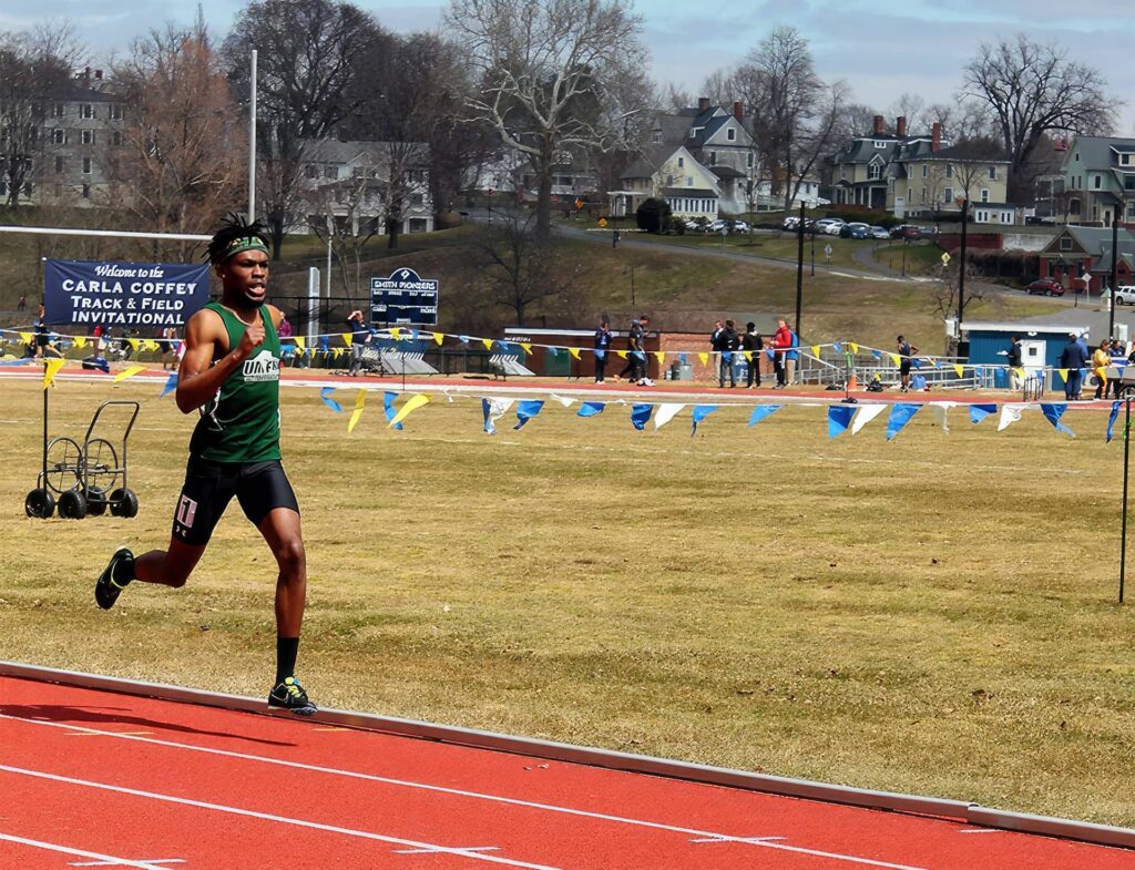 Rodane Hibbert on his way to victory in the 400-meter at the Carla Coffey Classic.