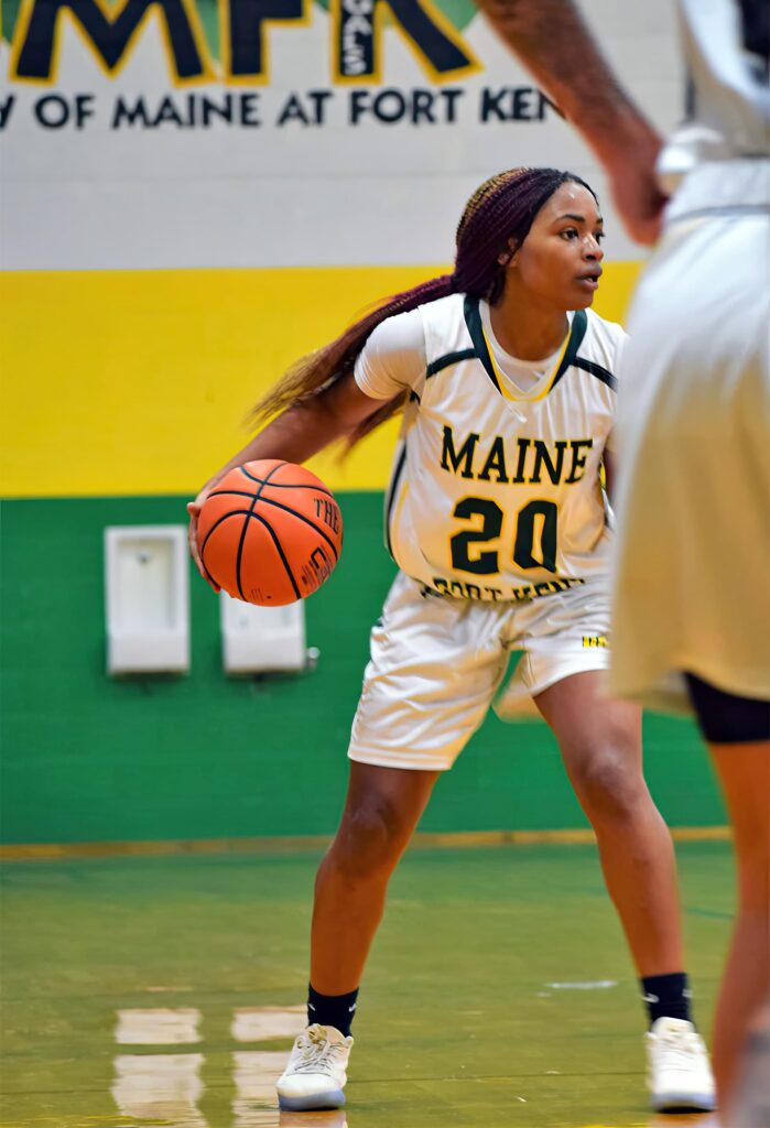 Ranika Guyton led all scorers against Pine Manor College with 20 points.