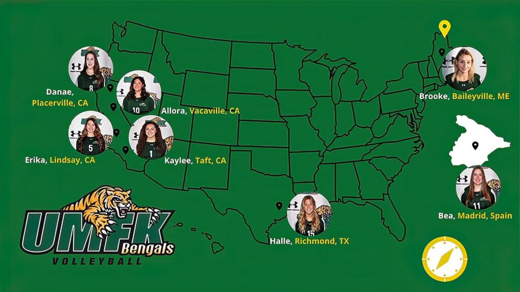 map displaying the locations of new volleyball team members